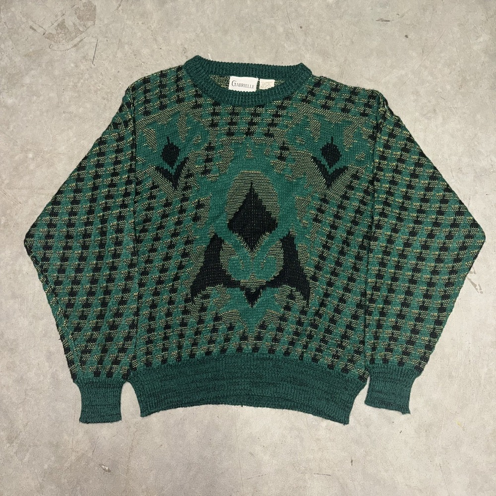 Vintage Green Cosby Abstract Acrylic Gabrielle Sweater Size Medium
